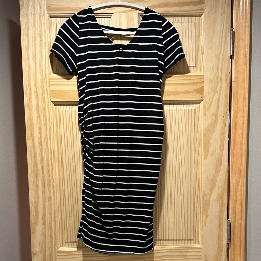 Full Moon Maternity Black and White Striped Dress